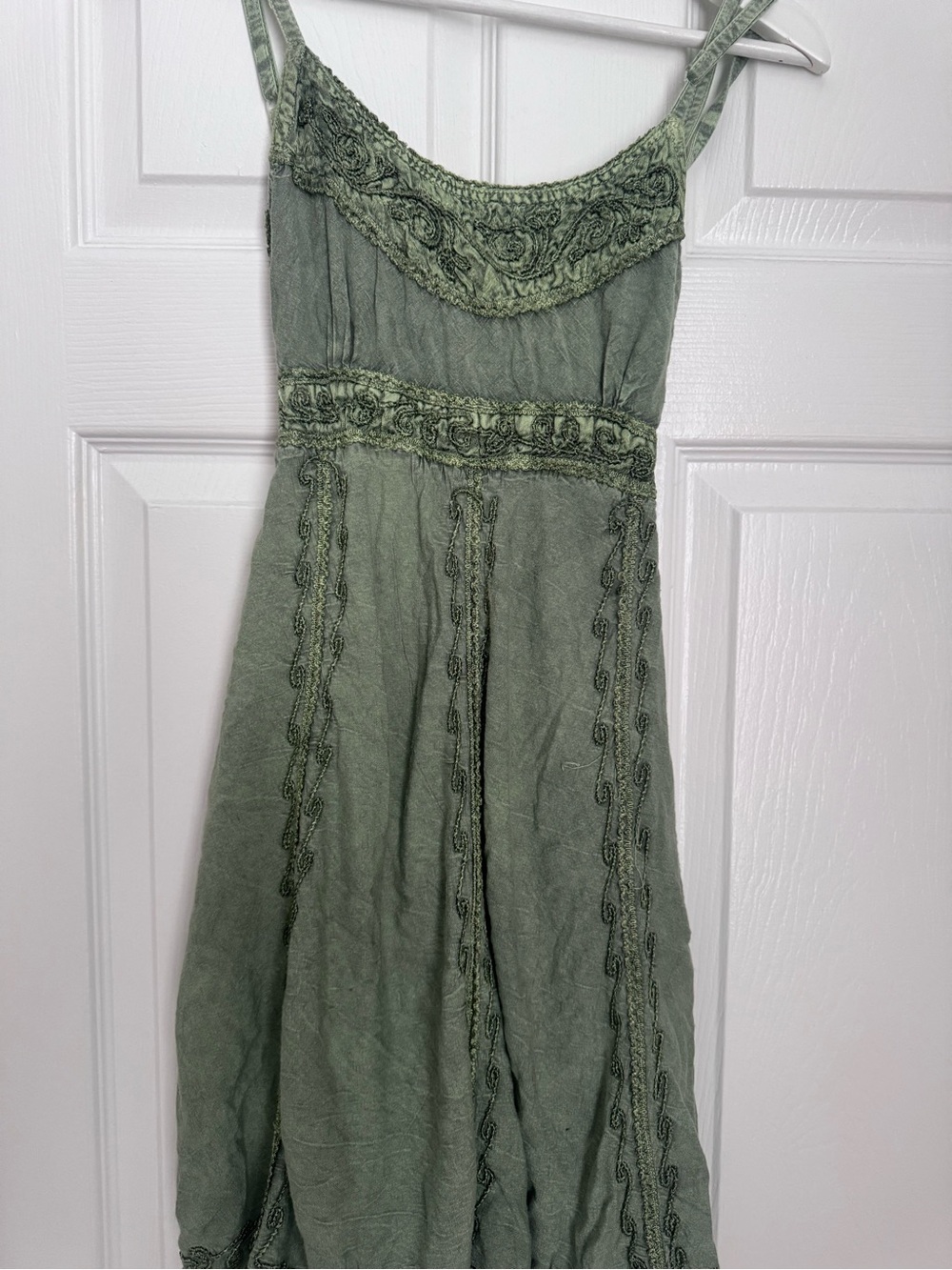 Y2K fairycore Cottagecore Green Embroidered Spaghetti-Strap Dress